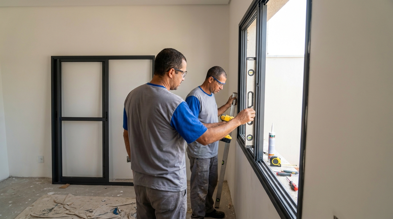 Esquadria de alumínio com porta ao fundo em Boa Vista-RR