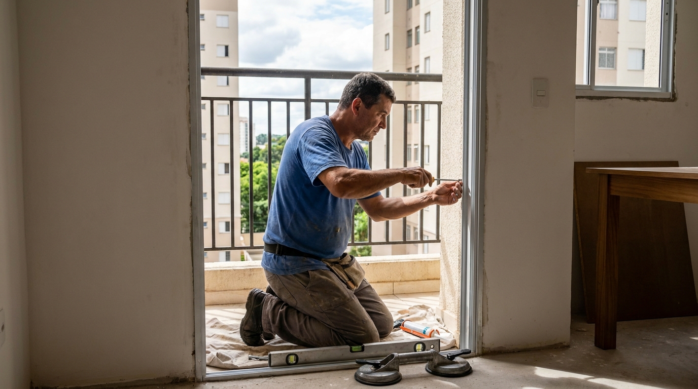Janela de vidro em apartamento alto em Boa Vista-RR