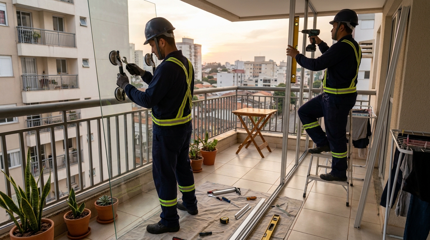 Instalação de parede de vidro em sacada em Boa Vista-RR