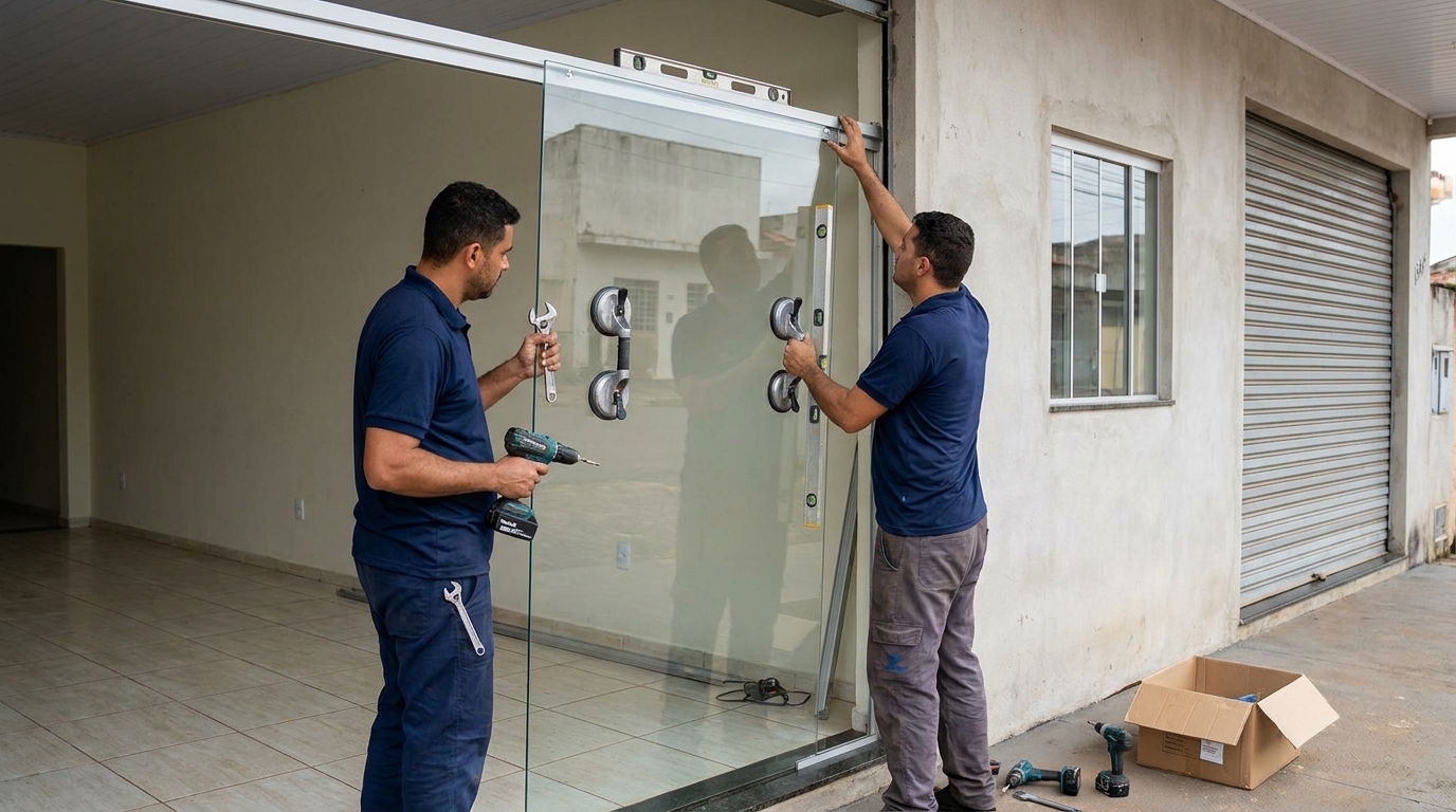 Vidraceiro com chave de boca em porta em Boa Vista-RR